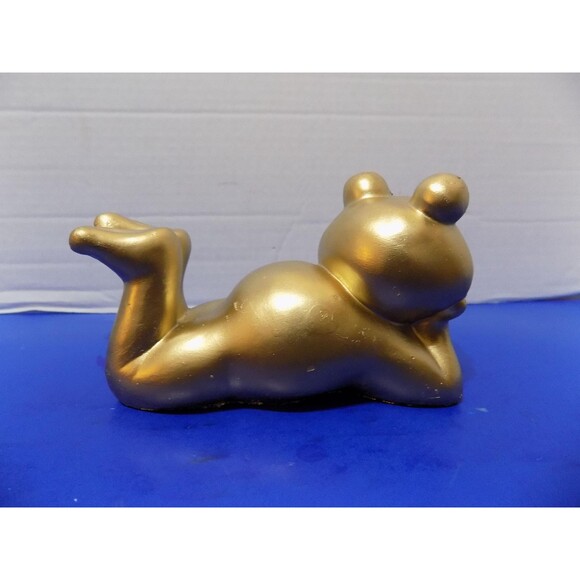 NEW Gold Frog Figurine Statue Frogs Plaster Posing - Picture 3 of 4